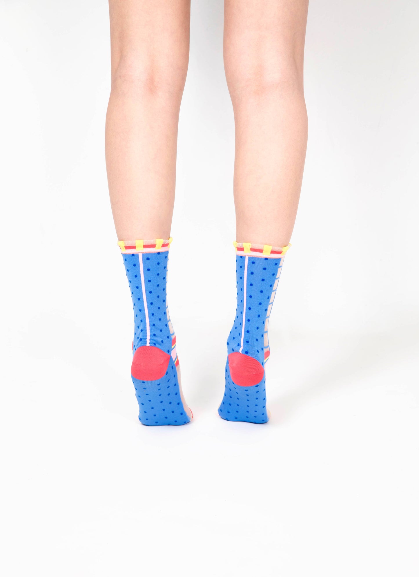 Grids with Polka Dots Sheer Socks - Blue