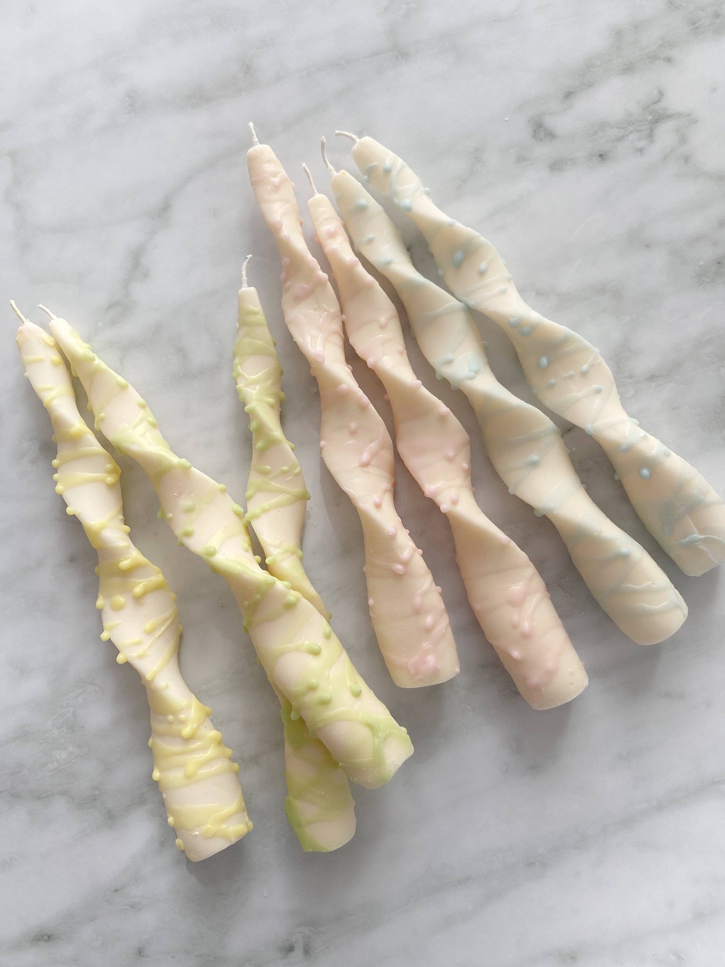 Speckled Ribbon Candle sticks Set. Vegan, Soy. : Pink