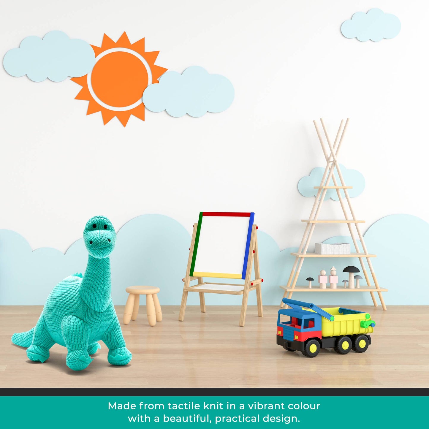 Knitted Diplodocus Dinosaur Plush Toy - Ice Blue