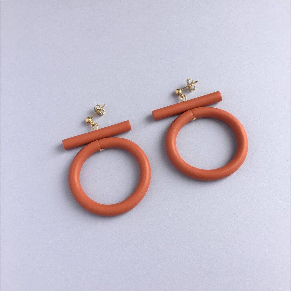 Circle Earrings - Terracotta Red