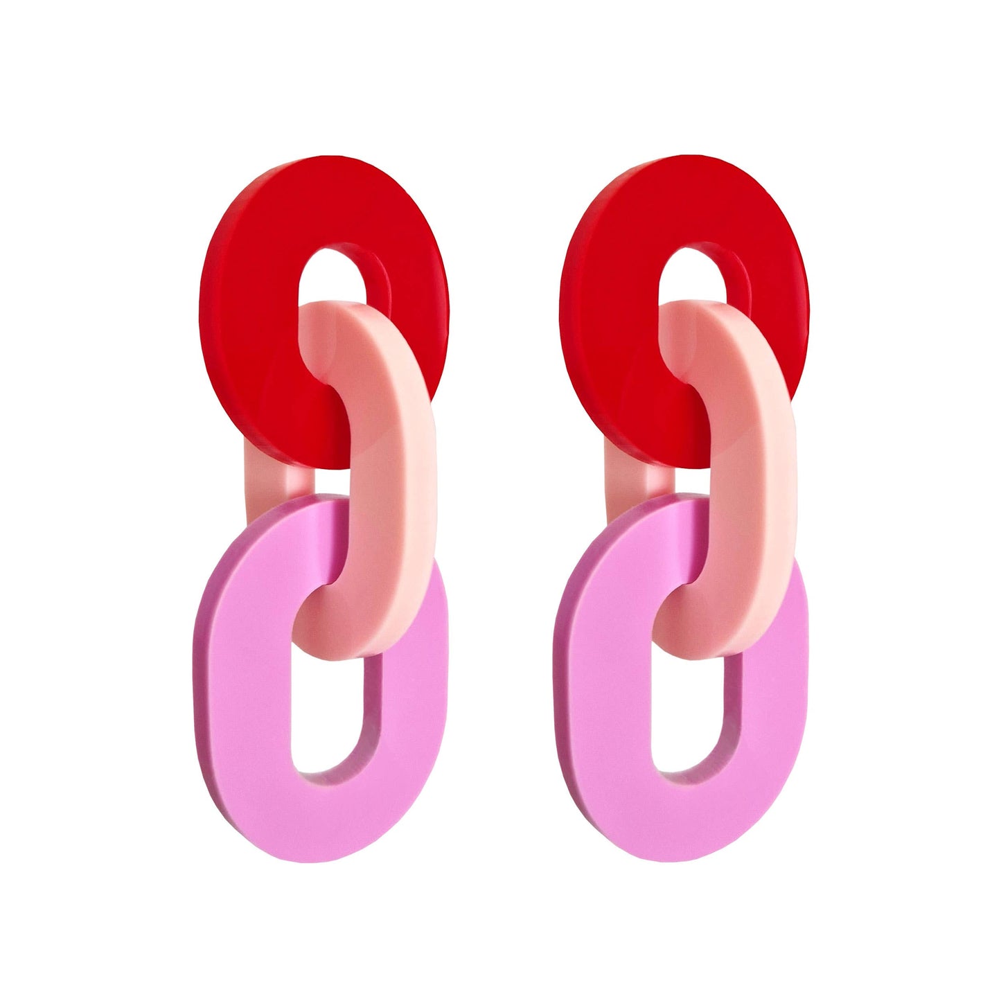 Colourful Statement Chain Link Earrings in Red and Pink