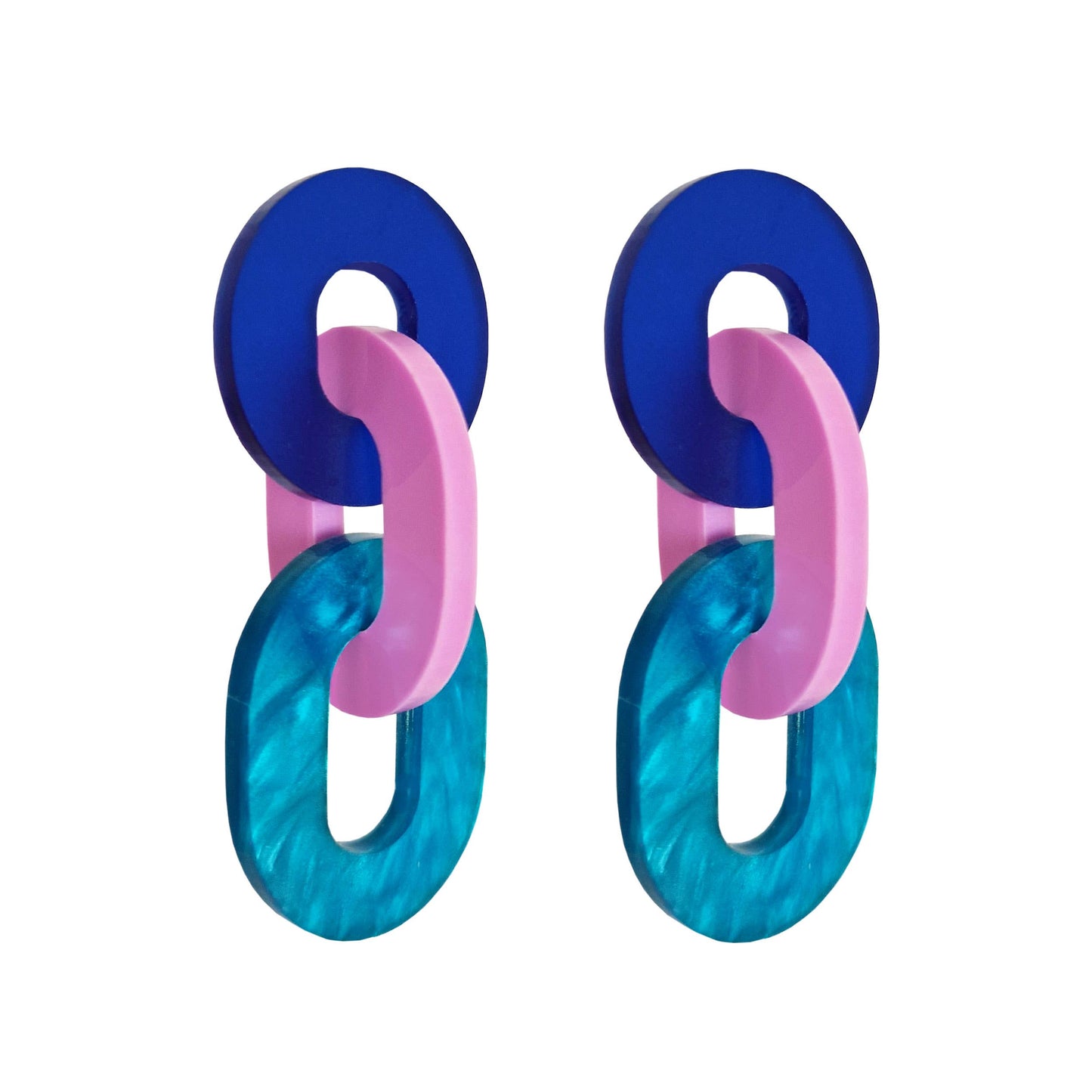 Colourful Statement Chain Link Earrings in Blue and Purple