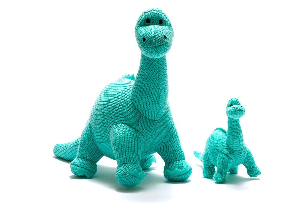 Knitted Diplodocus Dinosaur Plush Toy - Ice Blue