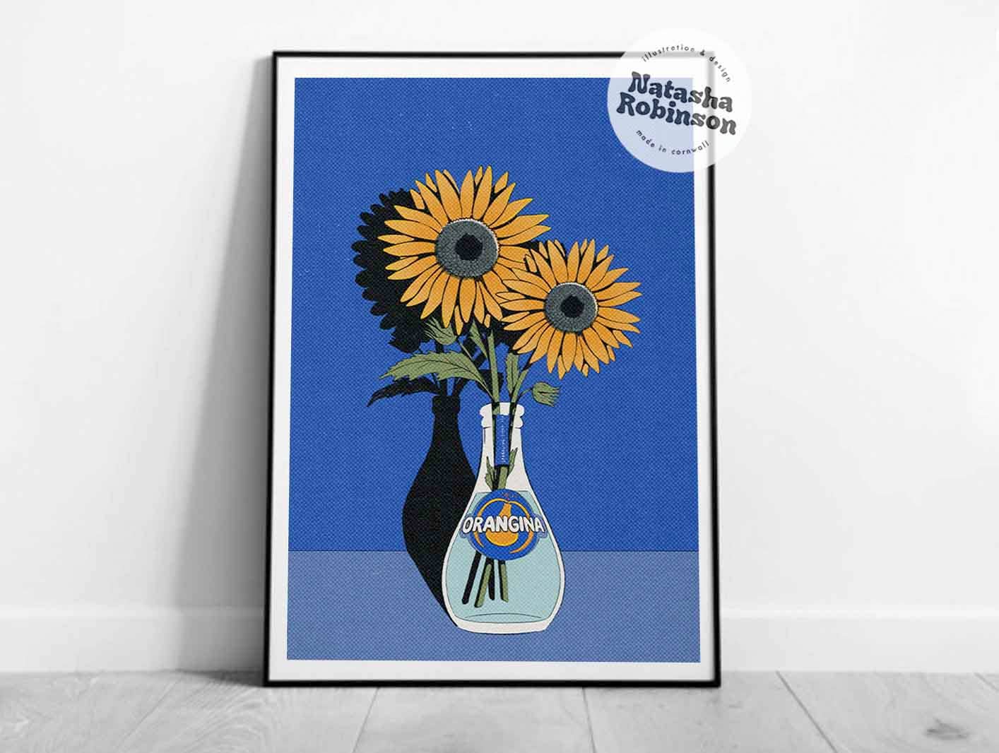 Sunflower & Orangina France Blue Yellow Art Print in A4