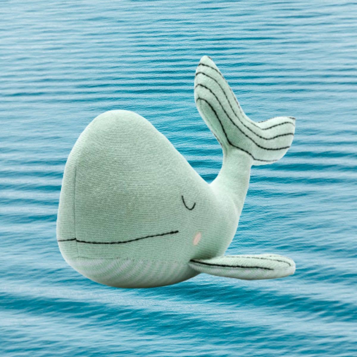 Sea Green Whale Plush Toy in Organic Cotton Knit, closed eye