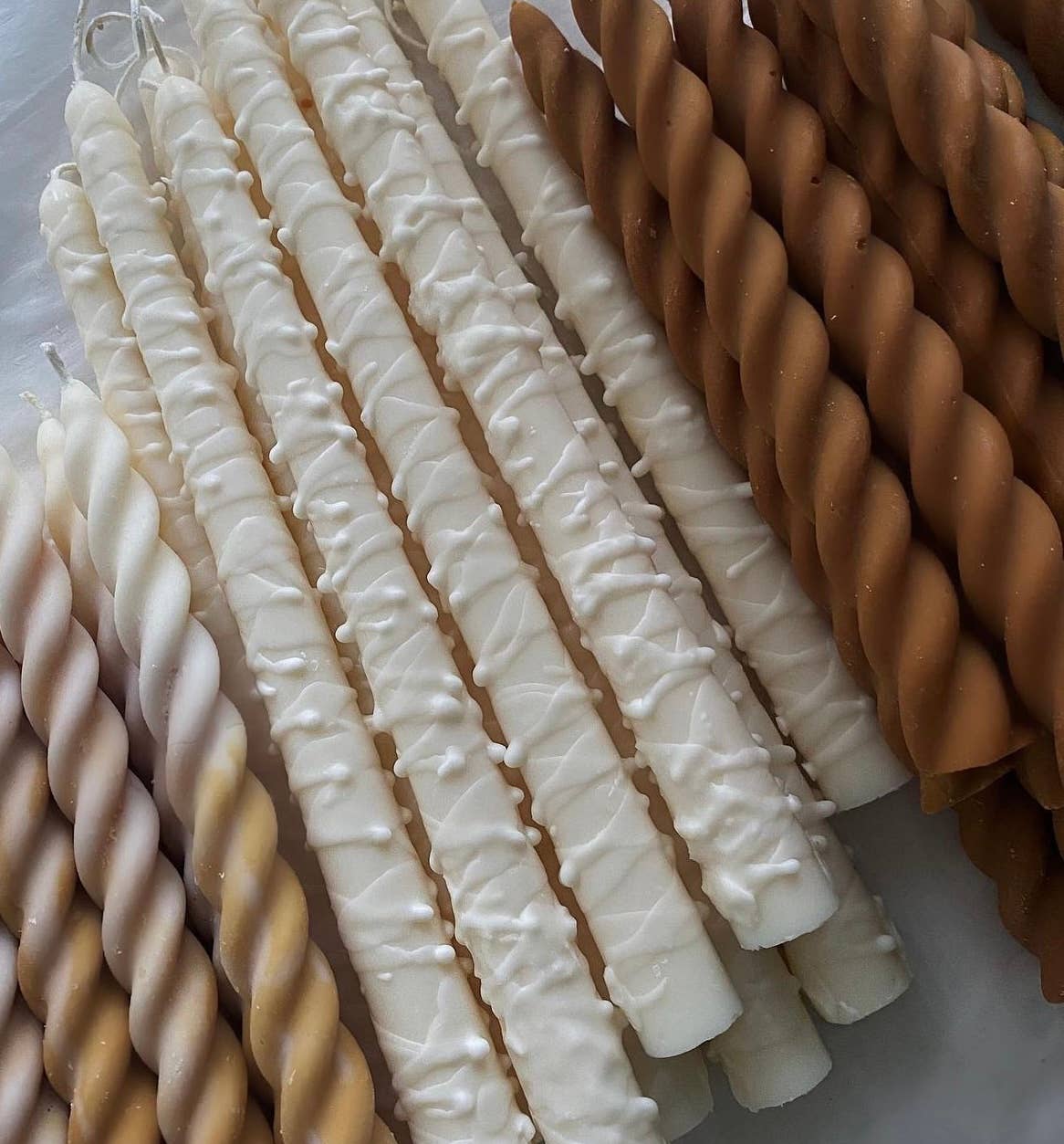 Snow Speckled Candle sticks Set. Vegan, Soy.