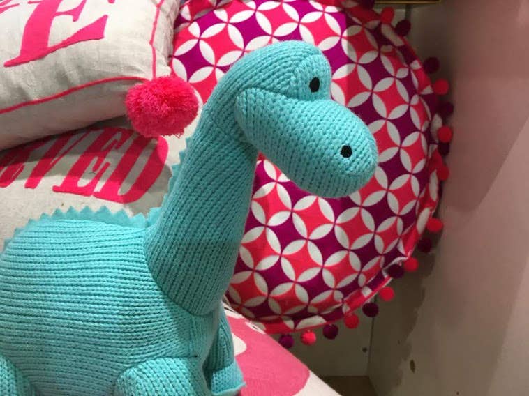 Knitted Diplodocus Dinosaur Plush Toy - Ice Blue