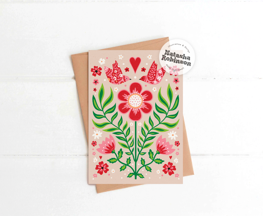Love Birds | A6 Greetings Card | Floral Cute Couple Wedding