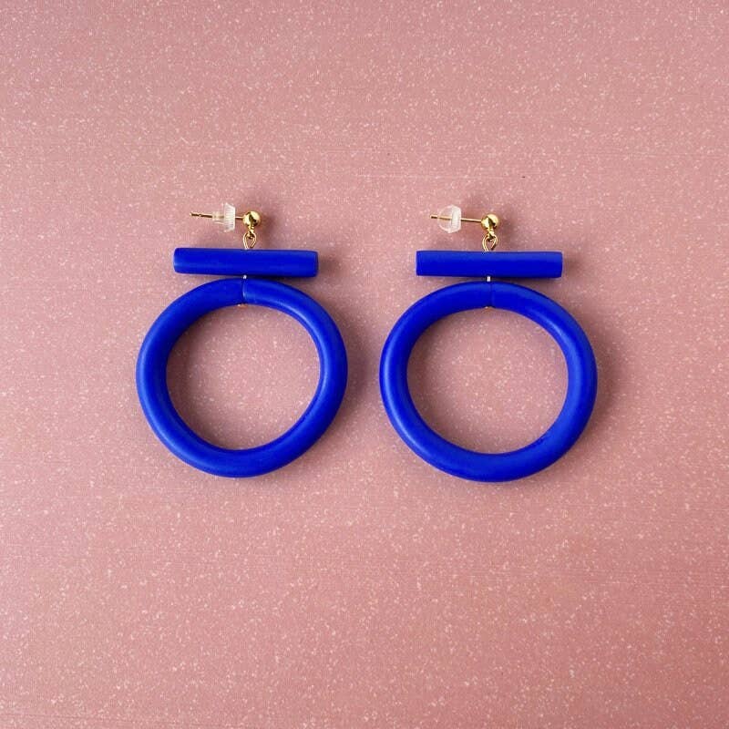 Circle Earrings - Cobalt Blue