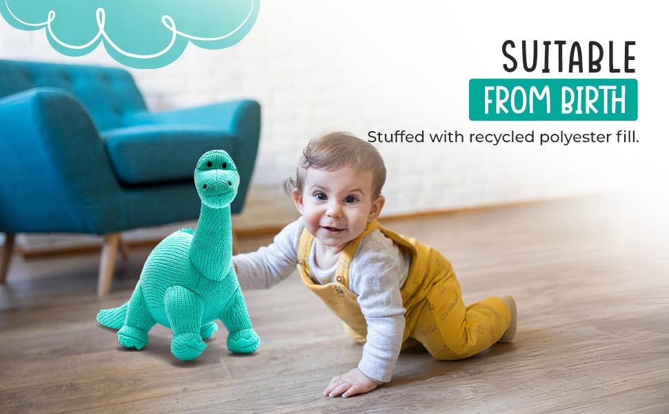 Knitted Diplodocus Dinosaur Plush Toy - Ice Blue