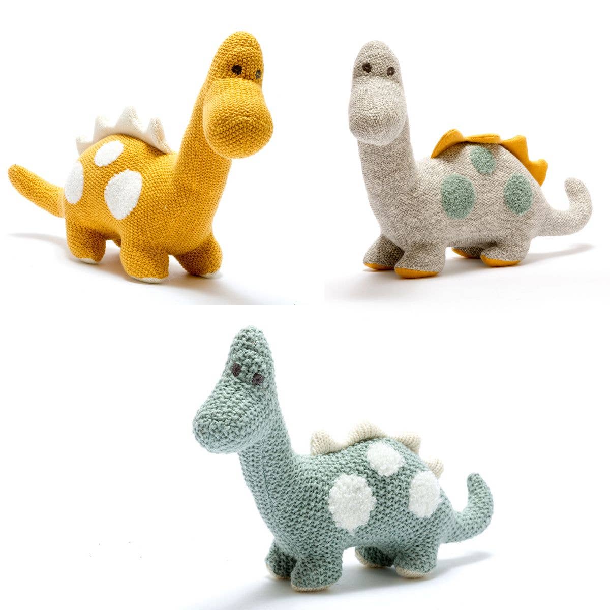 Small Grey Diplodocus Dinosaur Plush Toy in Organic Cotton