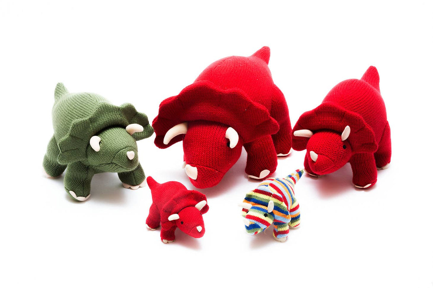Triceratops Dinosaur Baby Rattle, Knitted Red Baby Toy