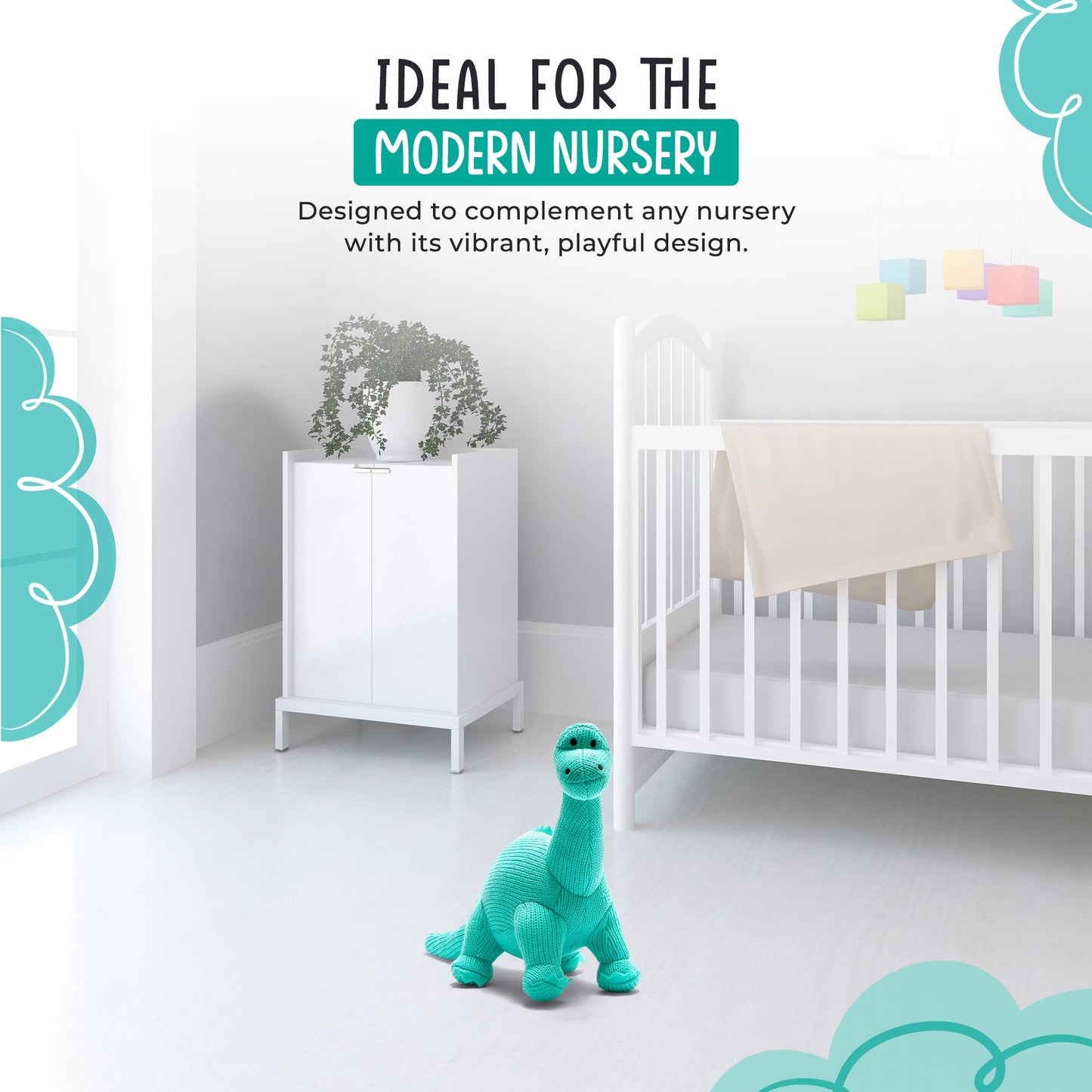 Knitted Diplodocus Dinosaur Plush Toy - Ice Blue