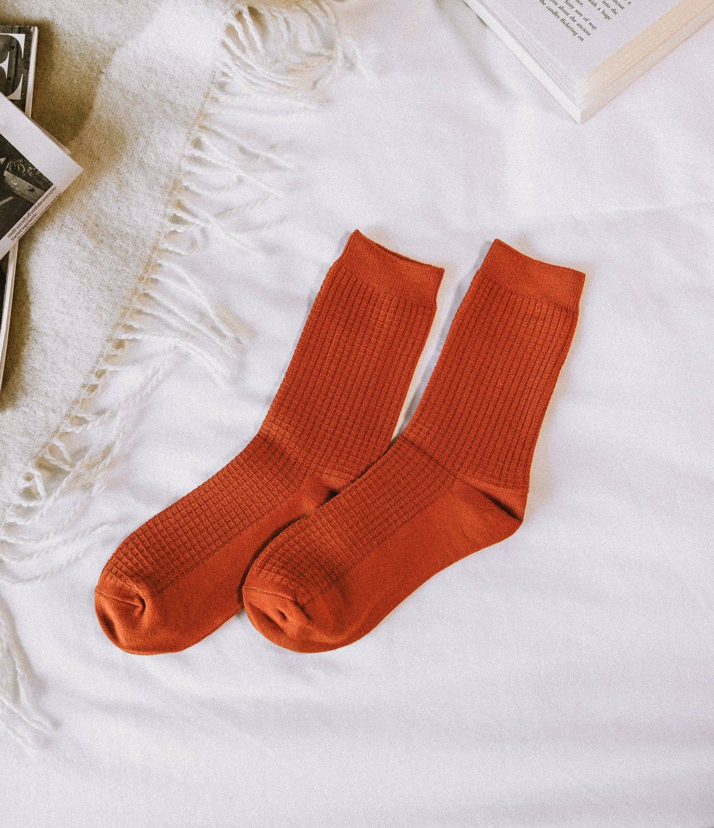 Summer Waffle Socks in Rust