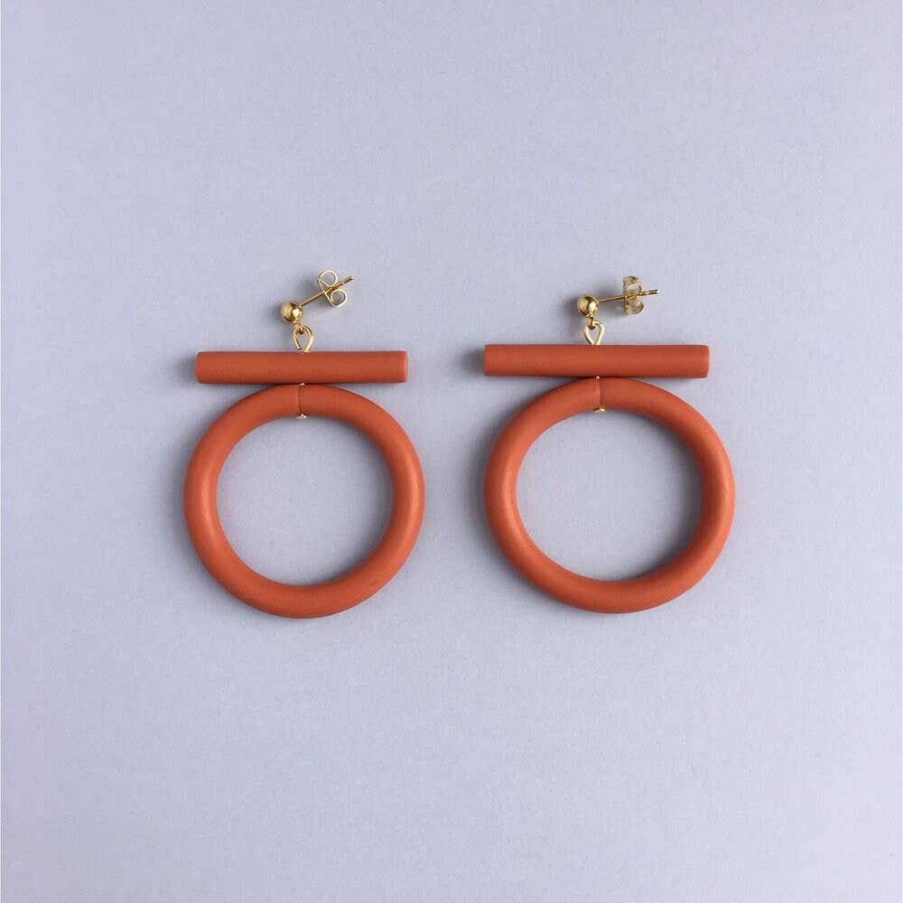 Circle Earrings - Terracotta Red