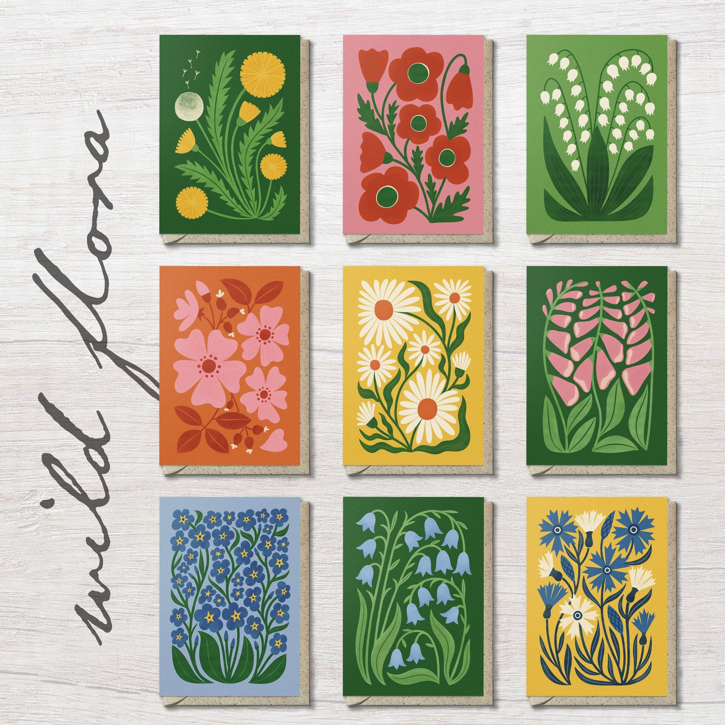 Wild Rose | Modern-Retro Floral Reusable Greeting Card: Naked