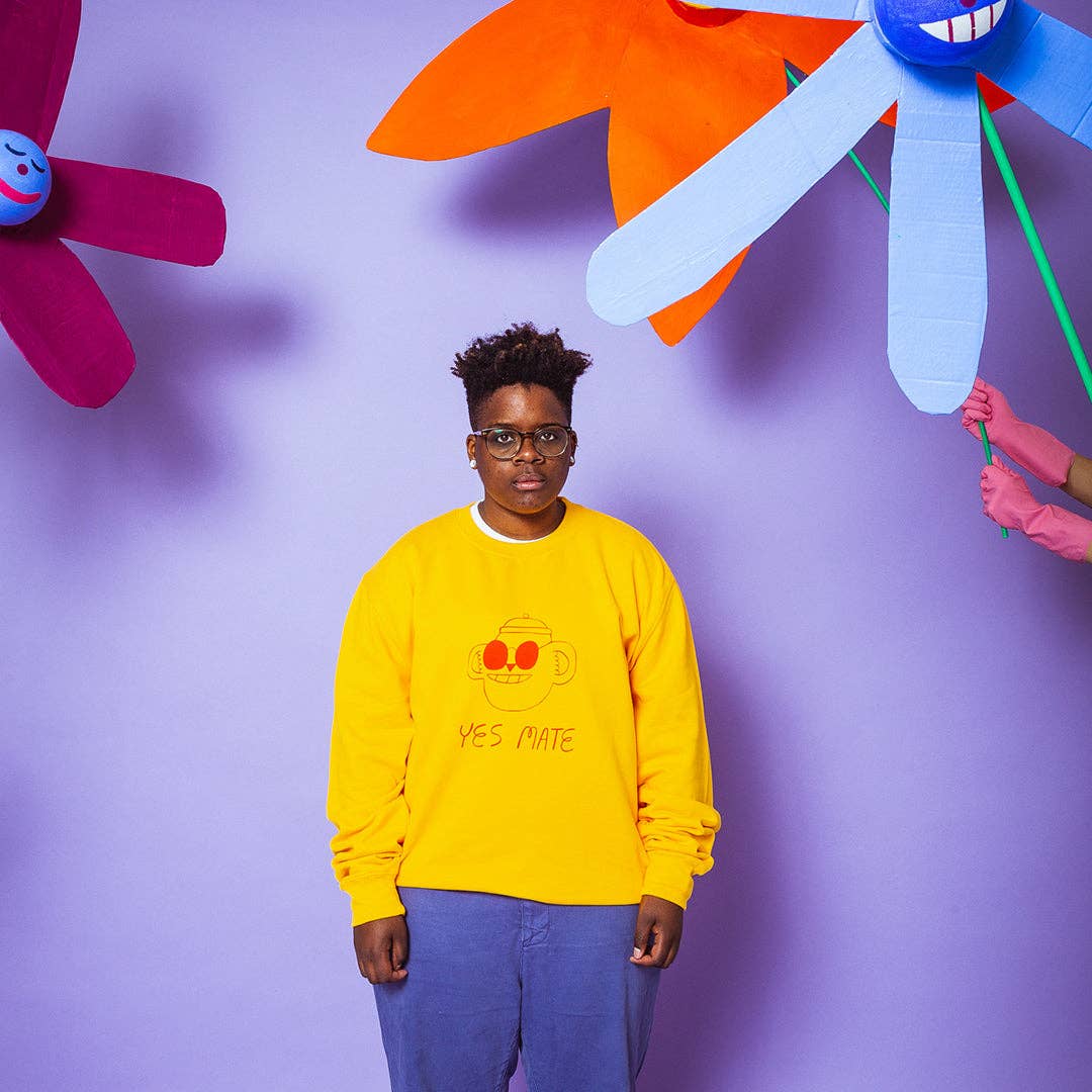 YUK FUN Yes Mate No Mate Yellow Sweatshirt: M