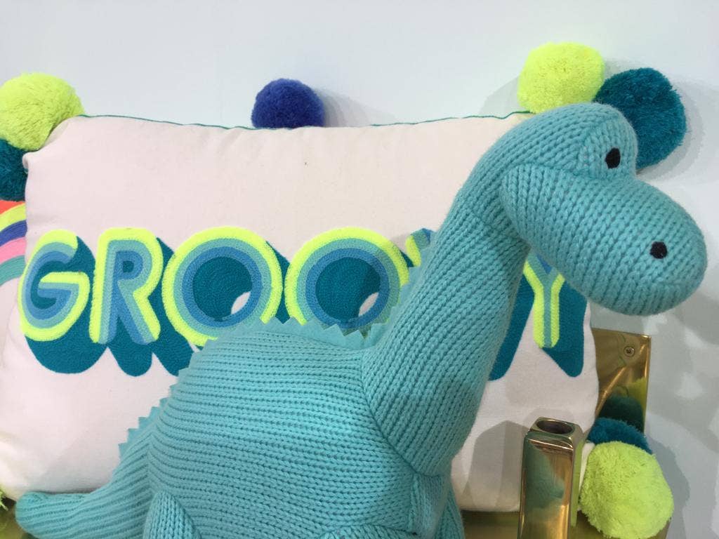 Knitted Diplodocus Dinosaur Plush Toy - Ice Blue