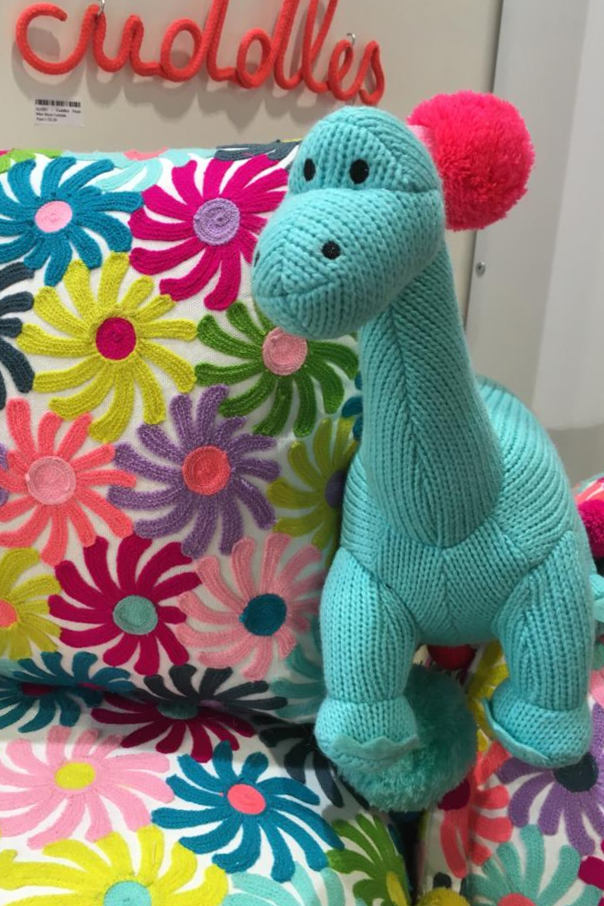 Knitted Diplodocus Dinosaur Plush Toy - Ice Blue