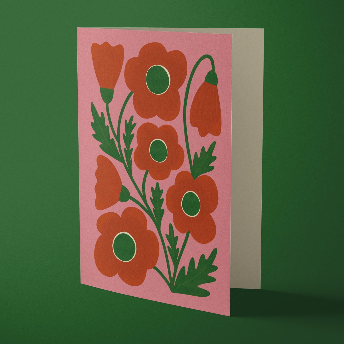 Corn Poppy | Modern-Retro Floral Reusable Greeting Card: Naked
