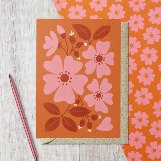Wild Rose | Modern-Retro Floral Reusable Greeting Card: Naked