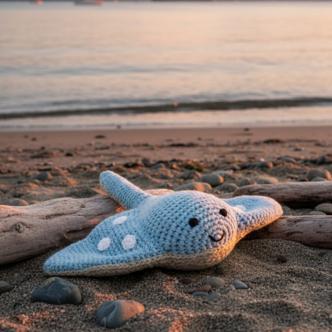 Fair Trade Crochet Stingray Baby Rattle Organic Cotton