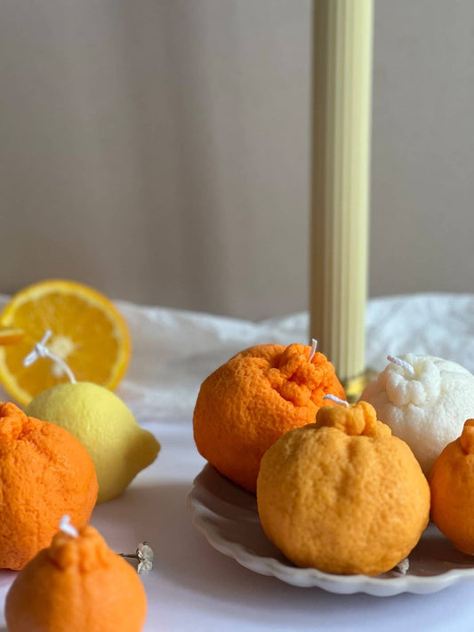 Soy wax Orange shaped candles / Tangerine Fruit Candle: Orange / Lime and Mandarin / Small