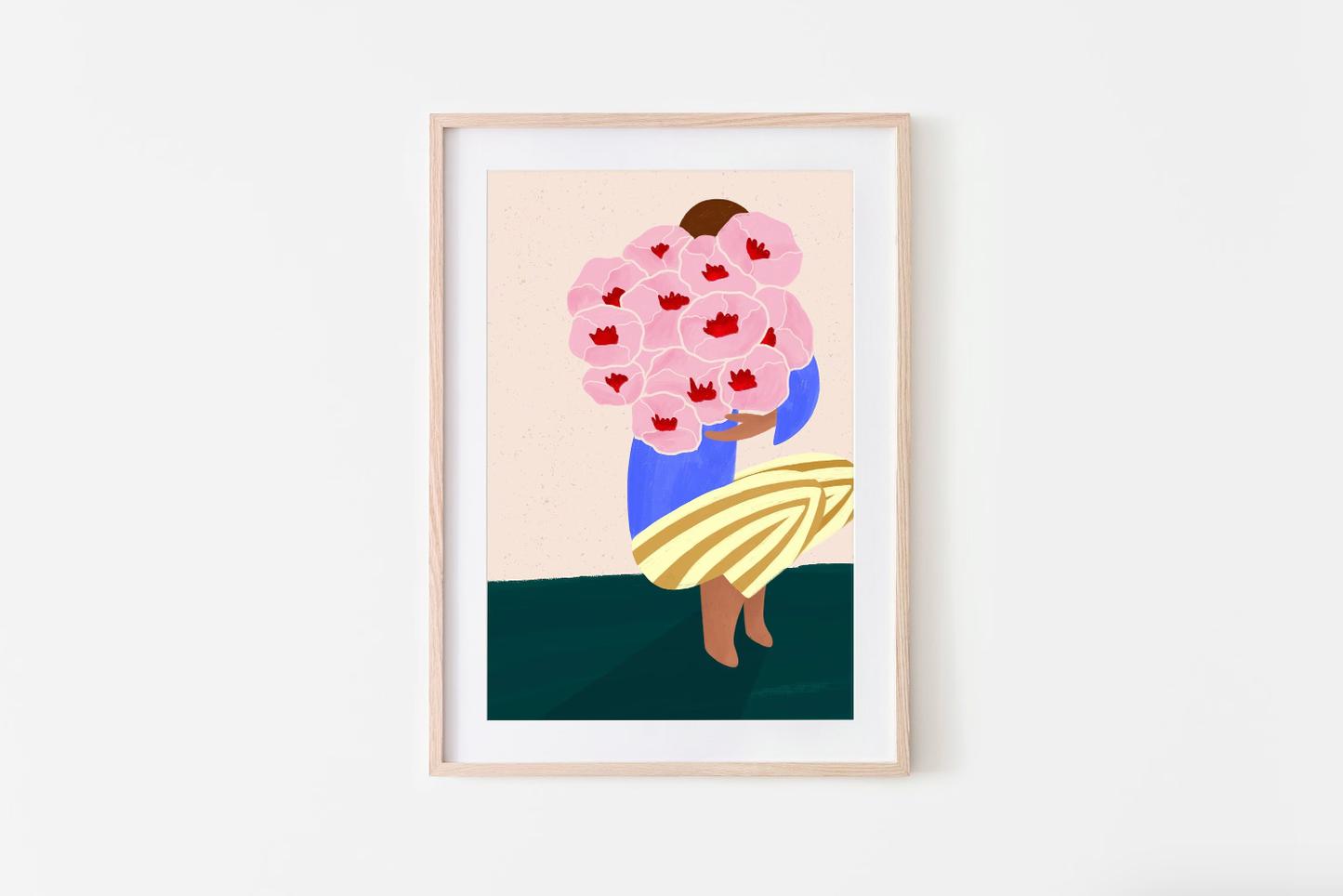 Woman with Bouquet of Flowers - Art Print: A3