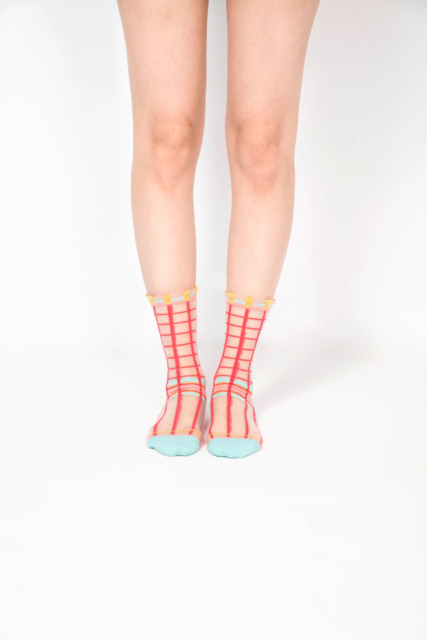 Grids with Polka Dots Sheer Socks - watermelon pink