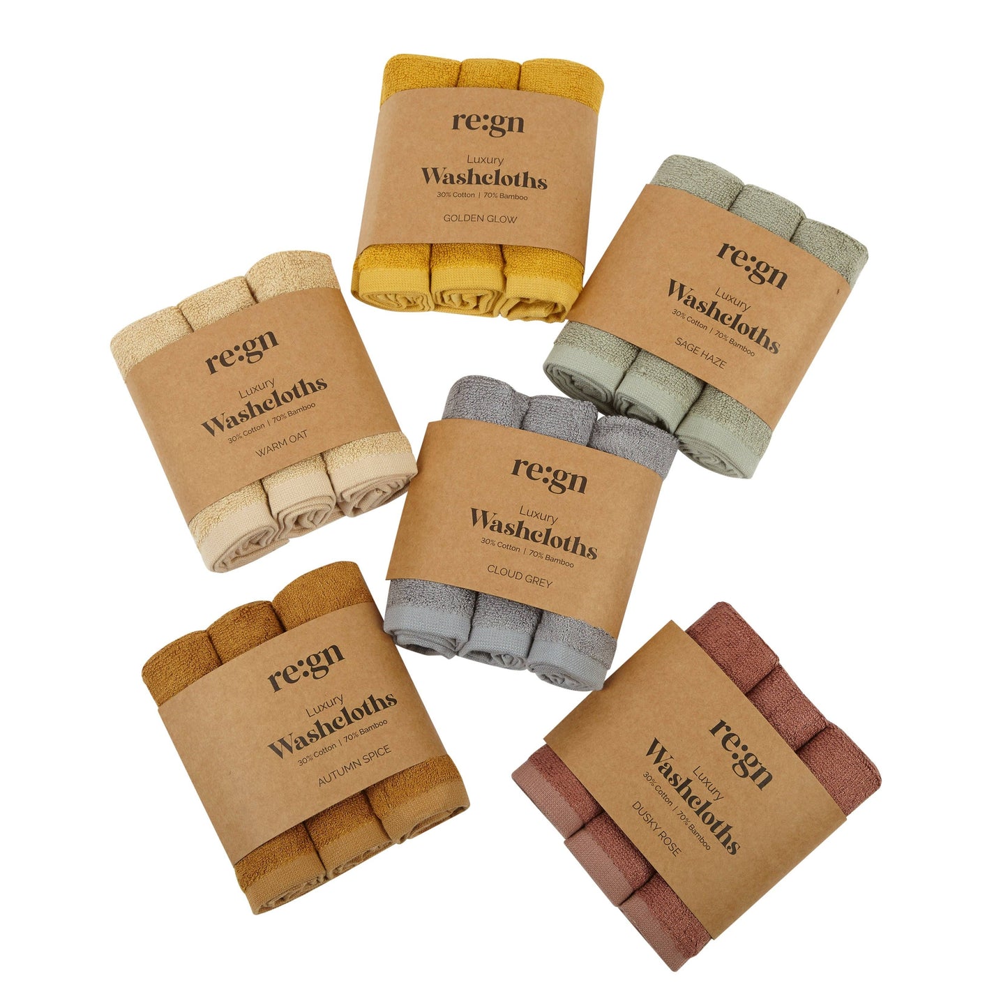 Re:gn Luxury Bamboo Face Cloths – Ultra-Soft - 3 Pack: Autumn Spice