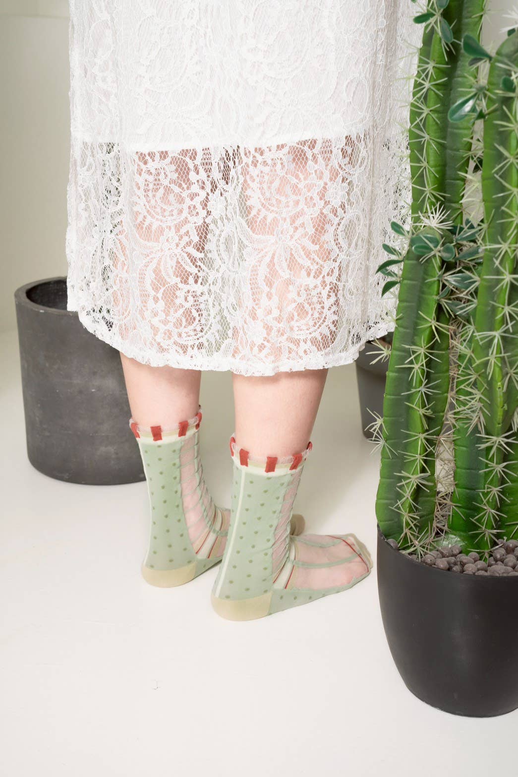 Polka Dot & Grid Sheer Socks - Frosted Mint Socks