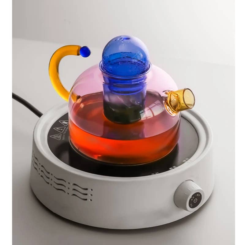 Contrasting Color Heat Resistant Glass Teapot and Cups: Grey Kettle