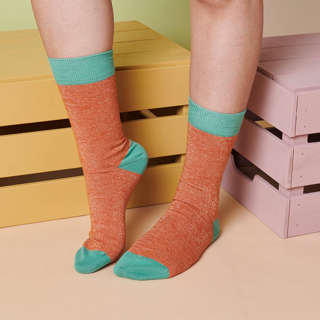 Women's Organic Glittery Cotton Crew Sock: Glitter - grey / 4-7 UK / 6.5-9.5 US