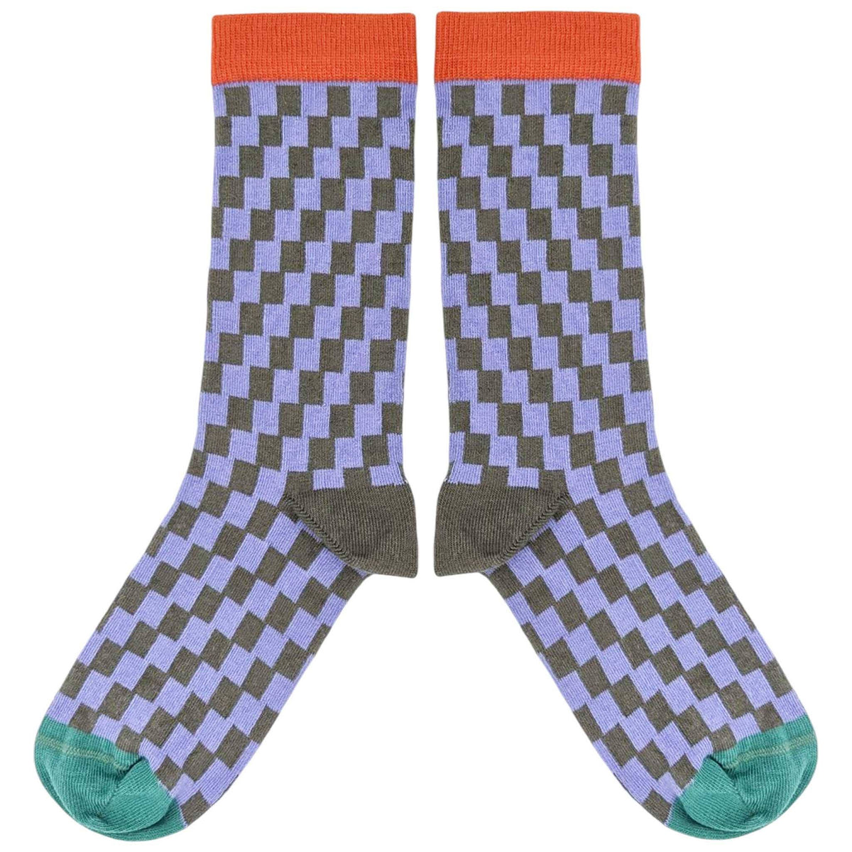 Women's Organic Cotton Crew Socks 2026: LARGE CHECK - RED/LIGHT PINK / 4-7 UK / 6.5-9.5 US
