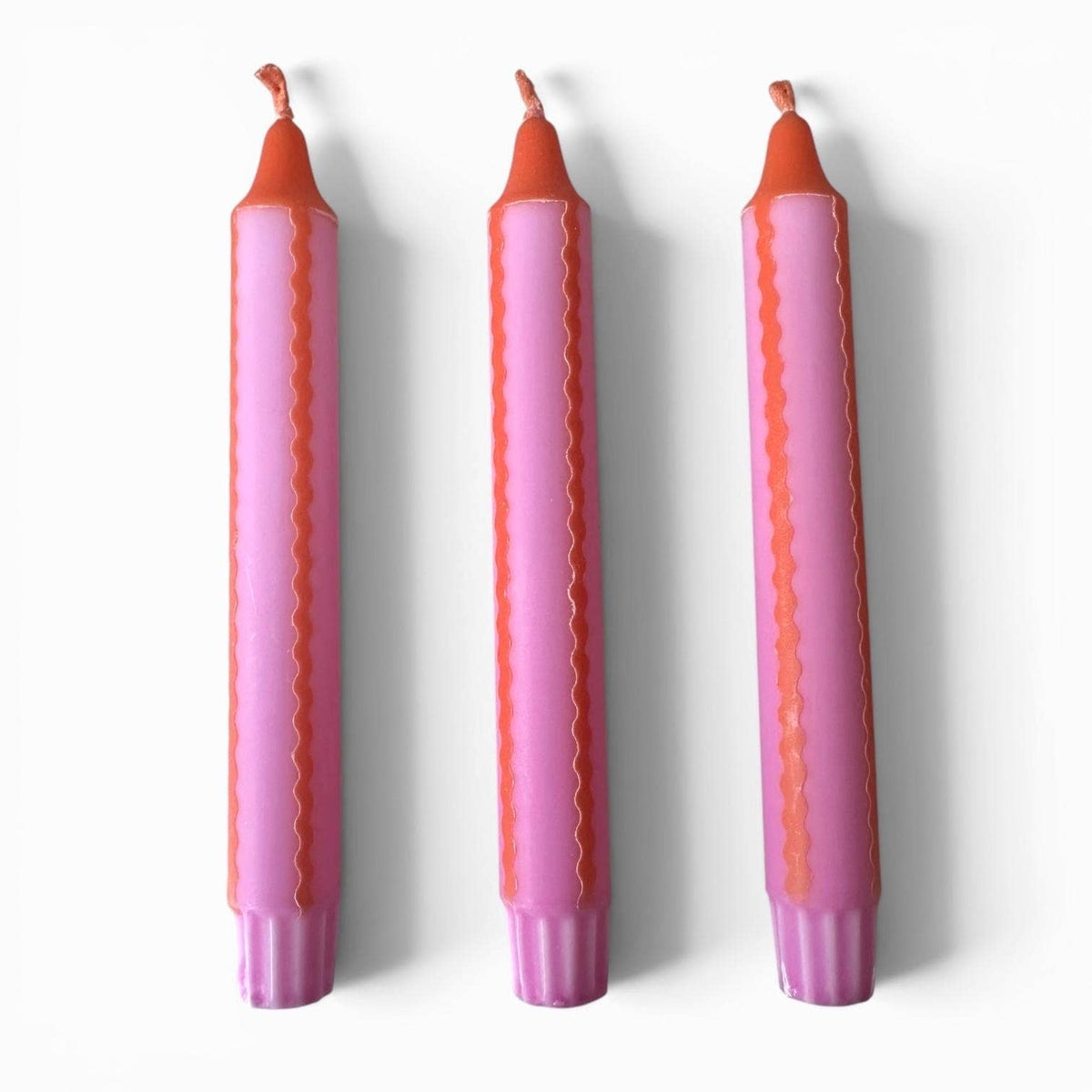 Pink & Orange Scalloped Stripe Hand Dipped Dinner Candles