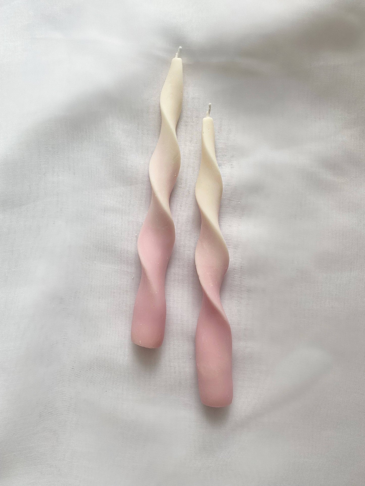 Strawberry Whip Ribbon Candle sticks set. Vegan, soy.