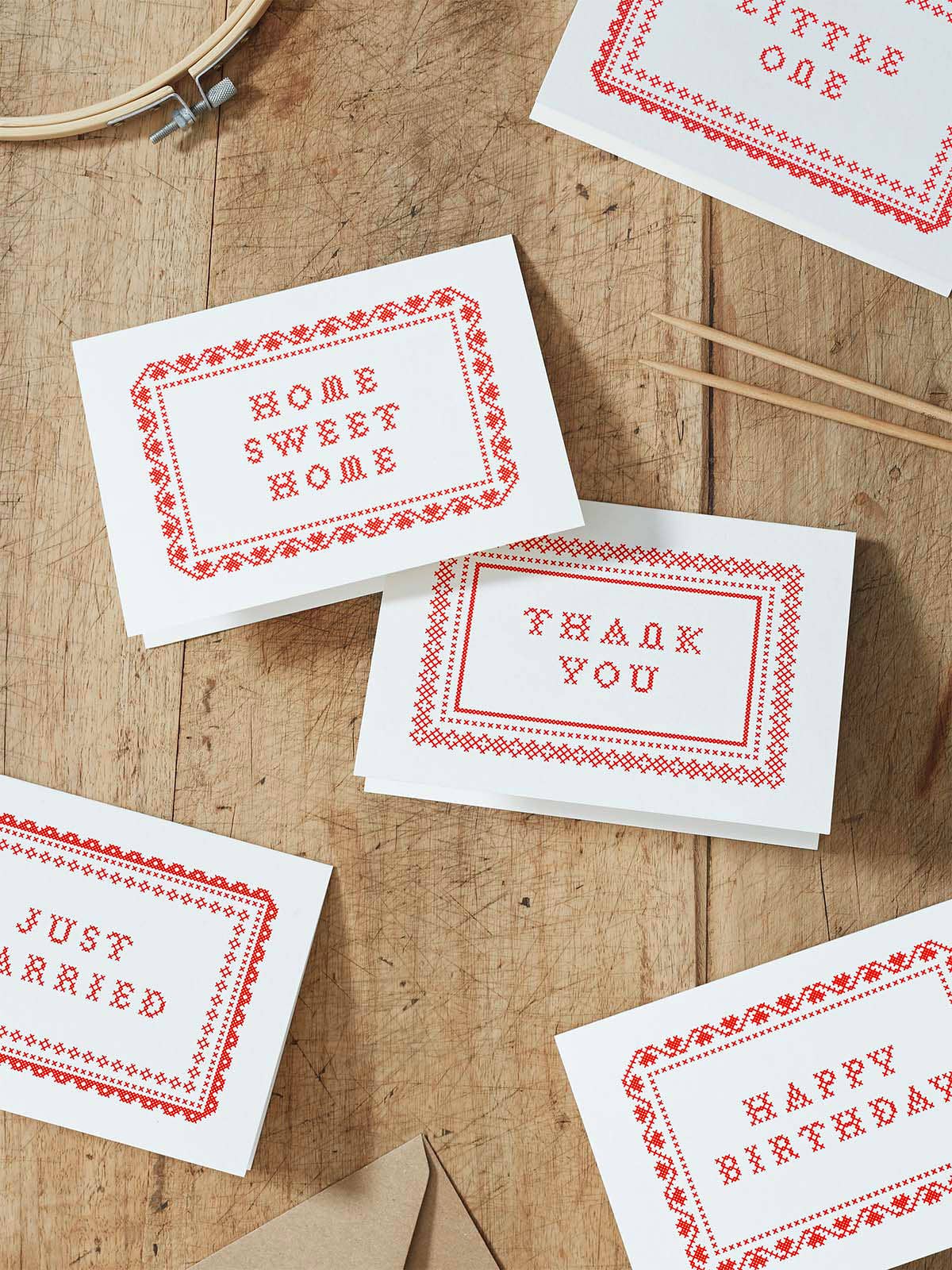 Merry Christmas Cross Stitch Card | Red | Screen Print: No (Naked)