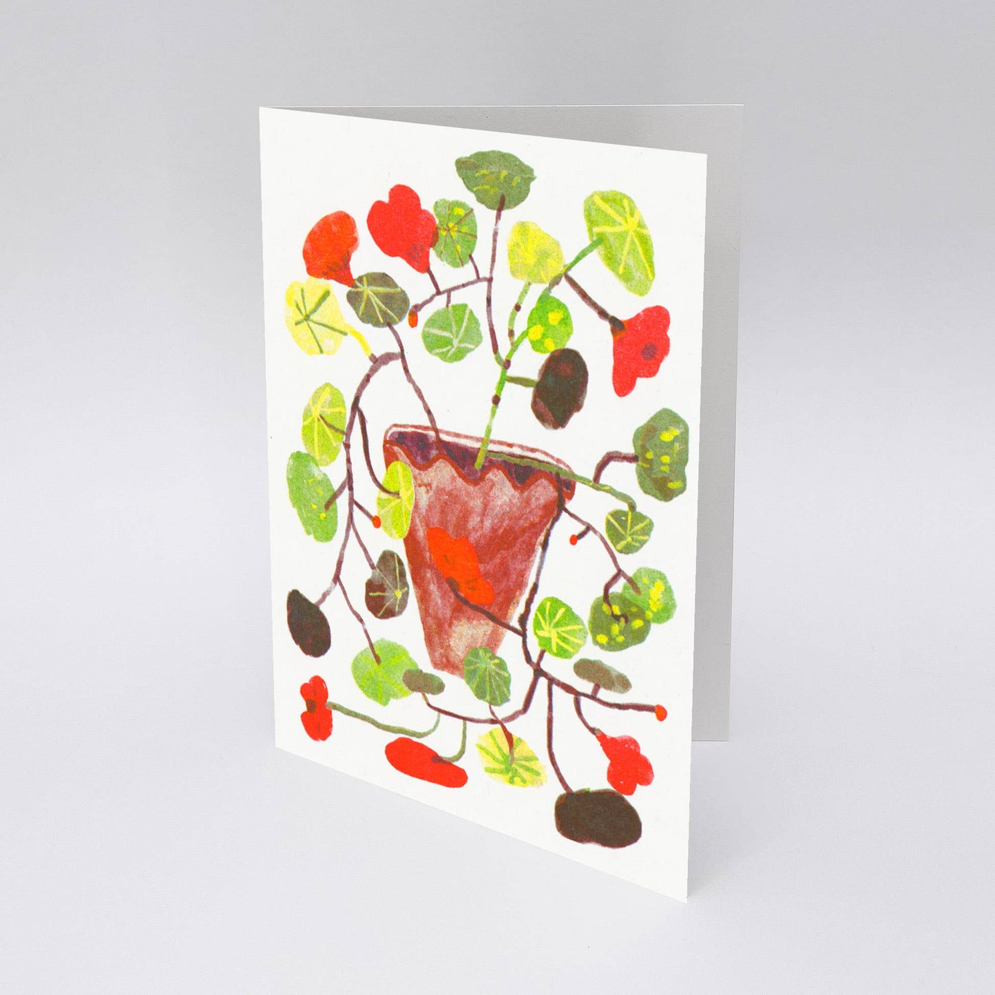 Nasturtium Card | Risograph Printed | Flower Gardening Card: With Bio Cello