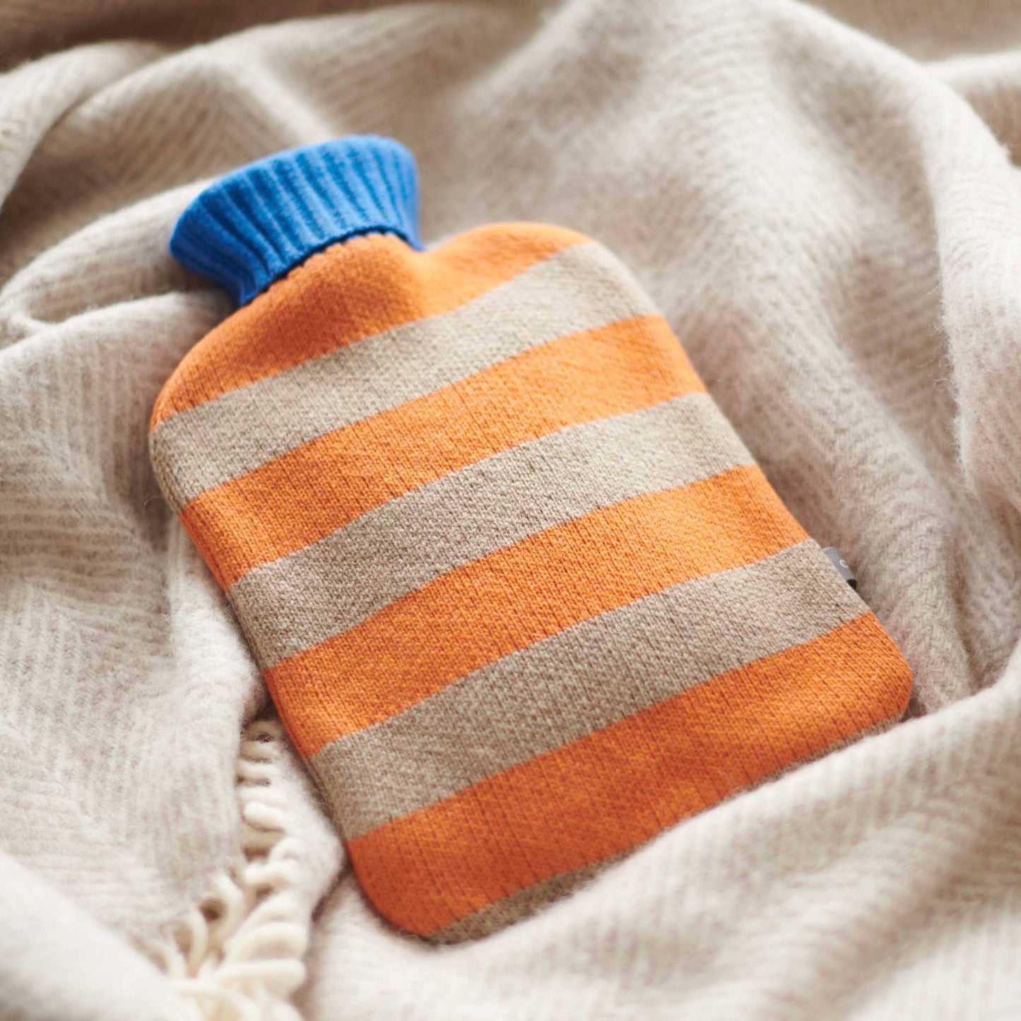 Lambswool Hot Water Bottle Covers & Bottles: COVER ONLY - mustard & mint stripe