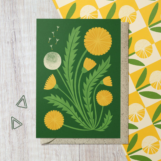 Dandelion | Modern-Retro Floral Reusable Greeting Card: Naked