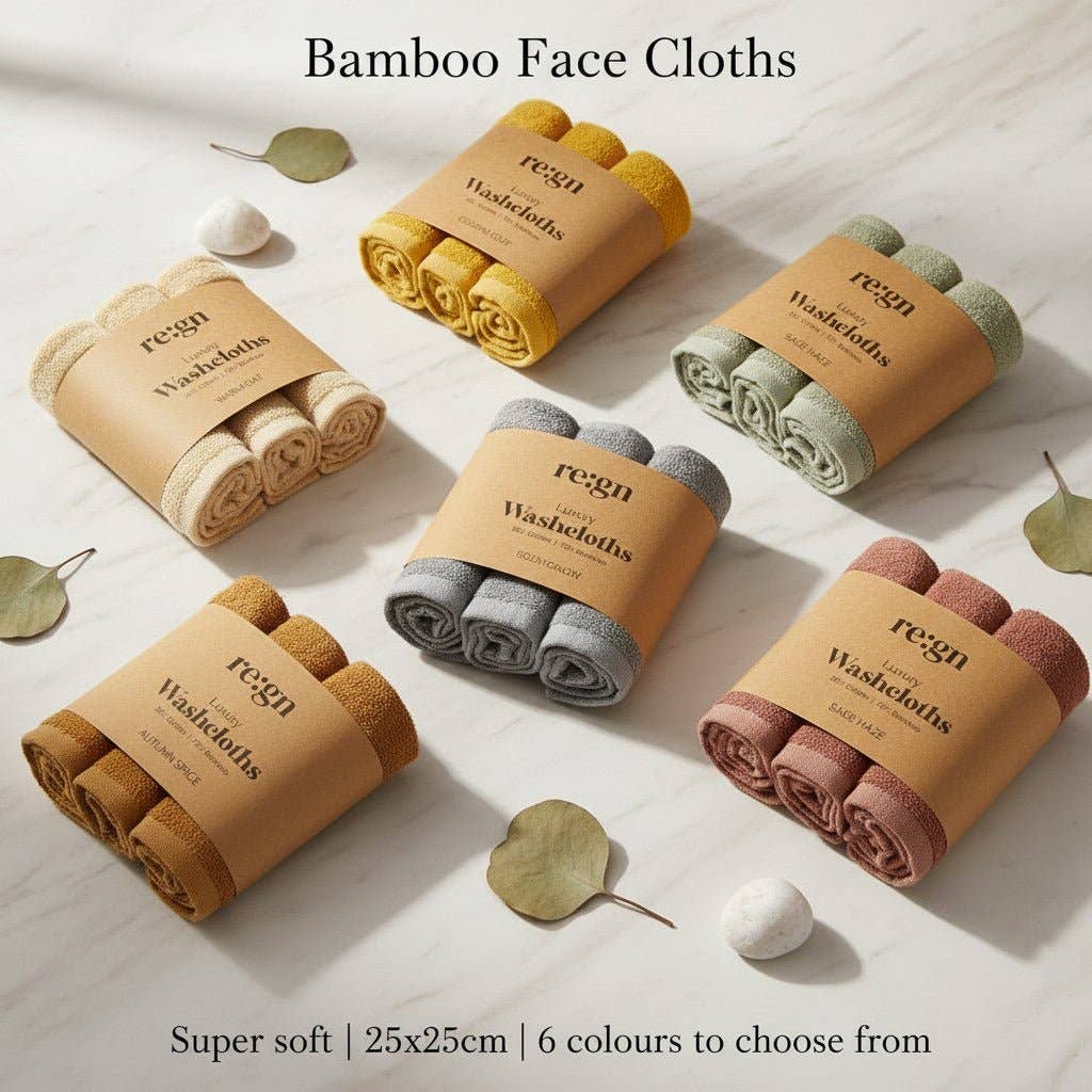 Re:gn Luxury Bamboo Face Cloths – Ultra-Soft - 3 Pack: Warm Oat