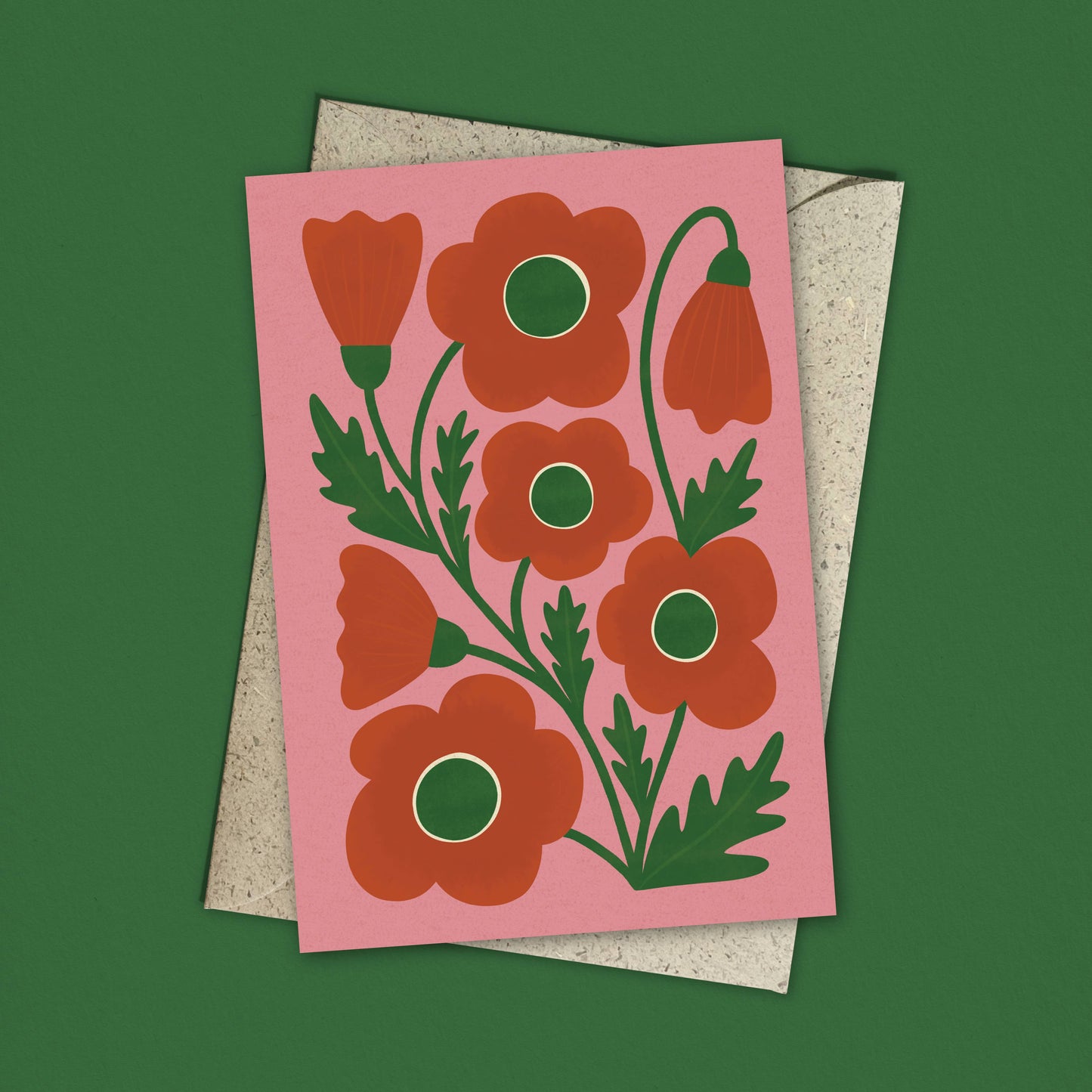 Corn Poppy | Modern-Retro Floral Reusable Greeting Card: Naked