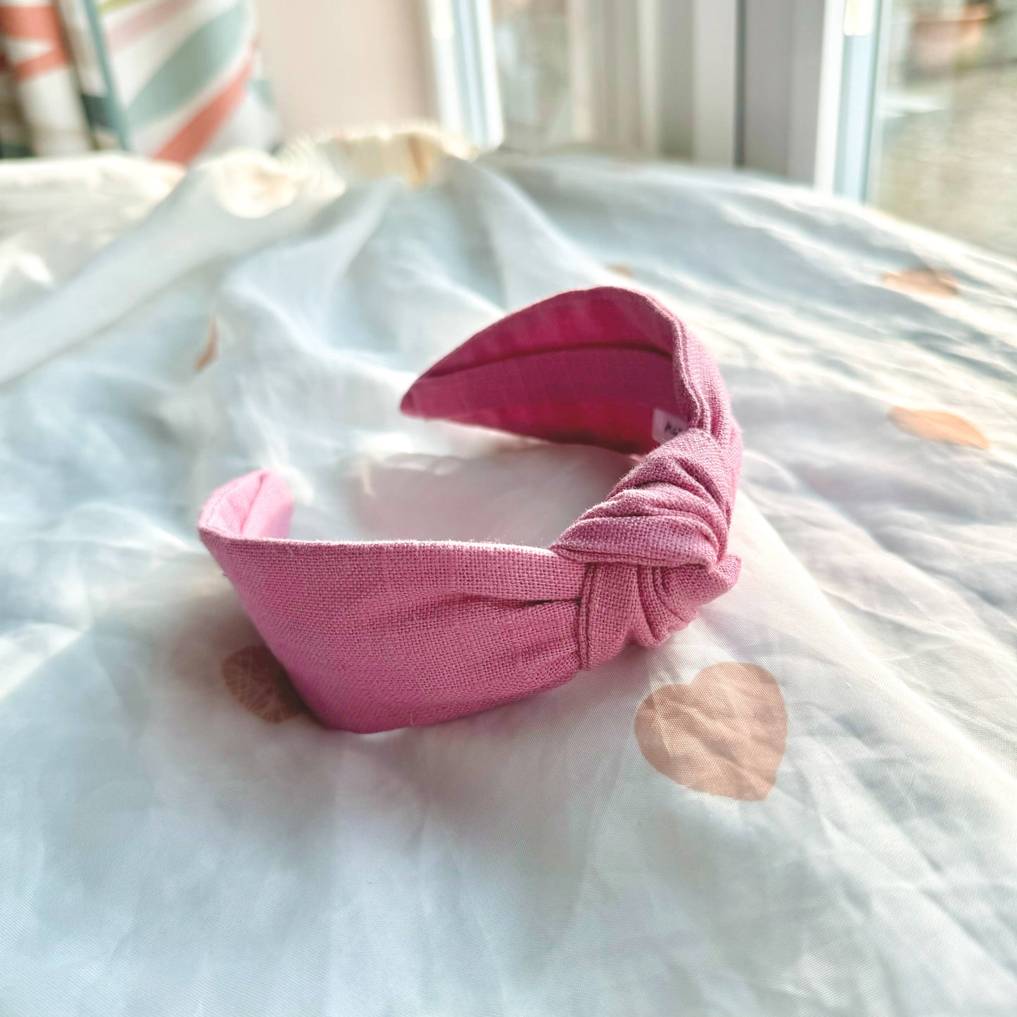 Knot Headband - Pink Linen - Fabric Hairband for Women