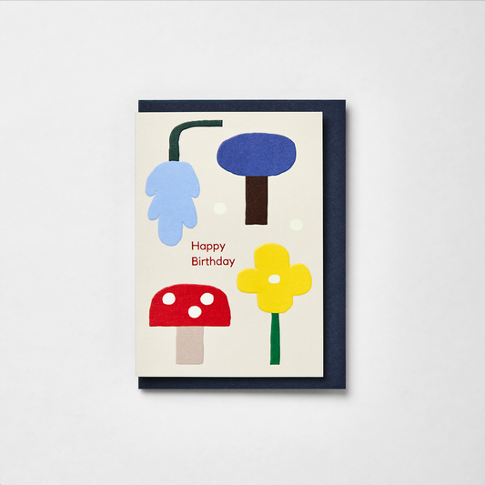 Ayesha Pearce Foiled & Embossed Mushroom Happy Birthday Card: Navy Blue Envelope