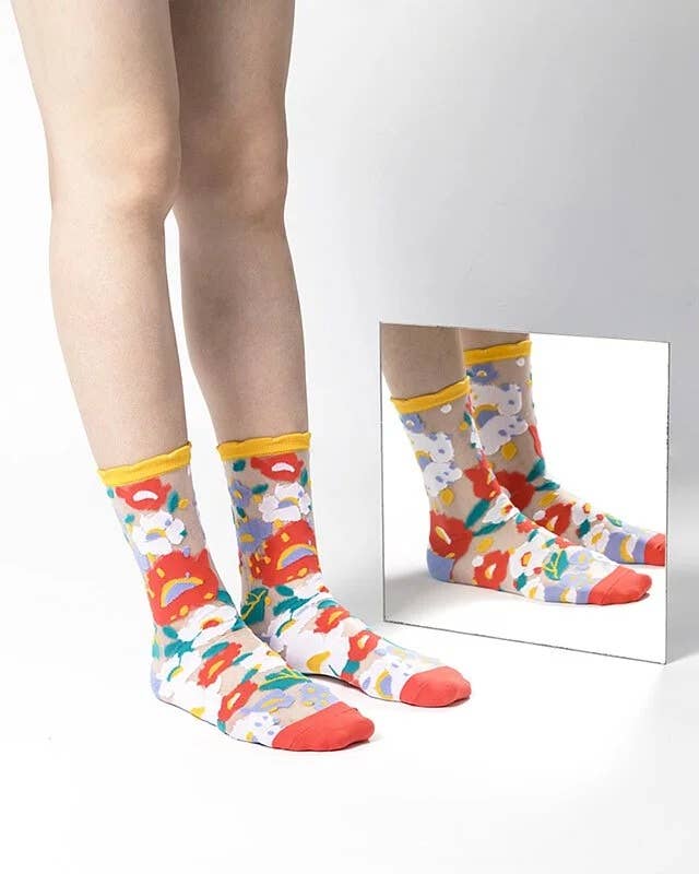 Flower Garden Sheer Socks - Yellow