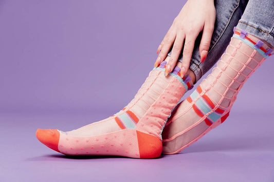Grids with Polka Dots Sheer Socks - Light Pink