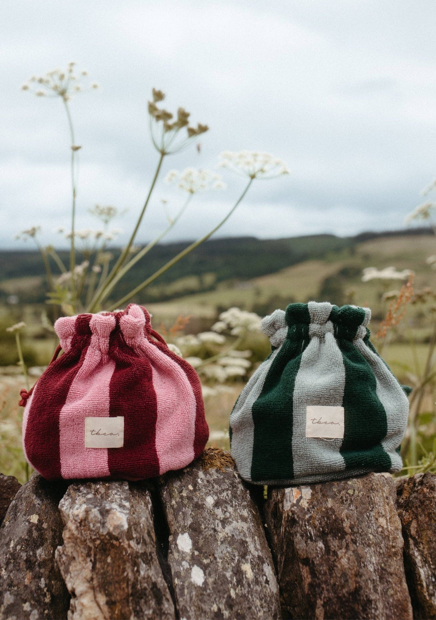 Terry Cotton Wash Bag in Burgundy Stripe