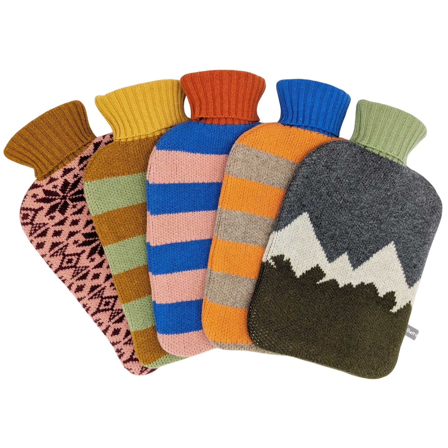 Lambswool Hot Water Bottle Covers & Bottles: COVER ONLY - plum & mustard fairisle