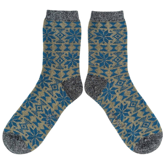 Women's Lambswool Ankle Socks 2026: FAIR ISLE - MINT / TEAL