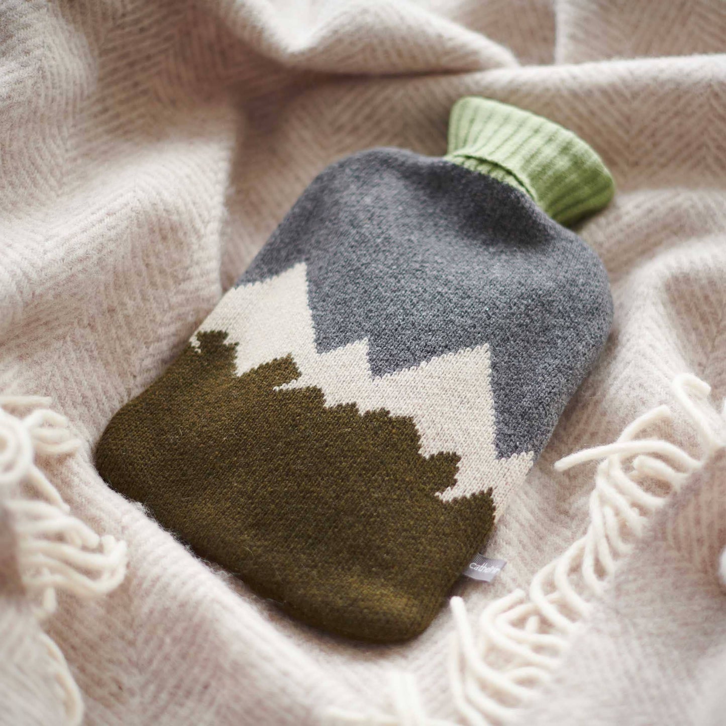 Lambswool Hot Water Bottle Covers & Bottles: COVER ONLY - mustard & mint stripe